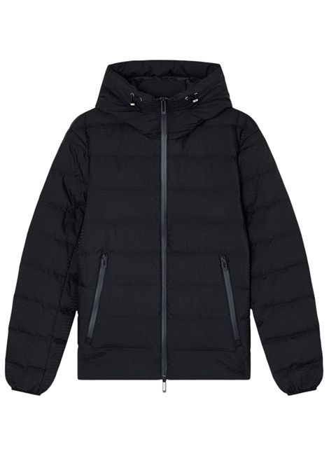 Piumino con cappuccio in nylon trapuntato logo lettering jacquard EMPORIO ARMANI | Giubbotti | EM003043 AF15384UC001